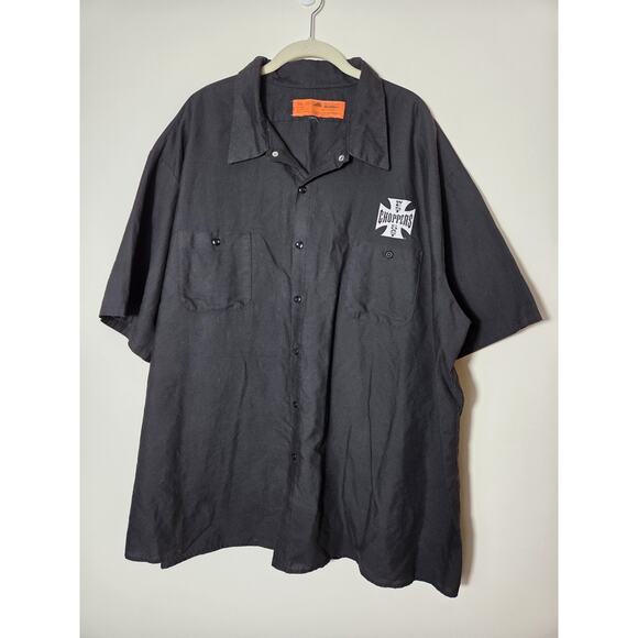 West Coast Choppers Jesse James Iron Cross Red Kap Black Work Shirt Size 5XL SS - Picture 2 of 8